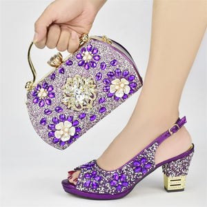New Arrival Nigerian Party Shoes with Bag Set Decorated with Rhinestone Italian Shoes and Bags Matching Set Wedding Shoes Bride