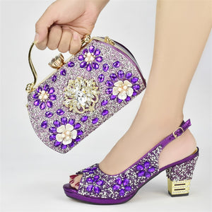 Nigerian Party Shoes with Bag Set Decorated with Rhinestone Italian Shoes and Bags Matching Set Wedding Shoes Bride