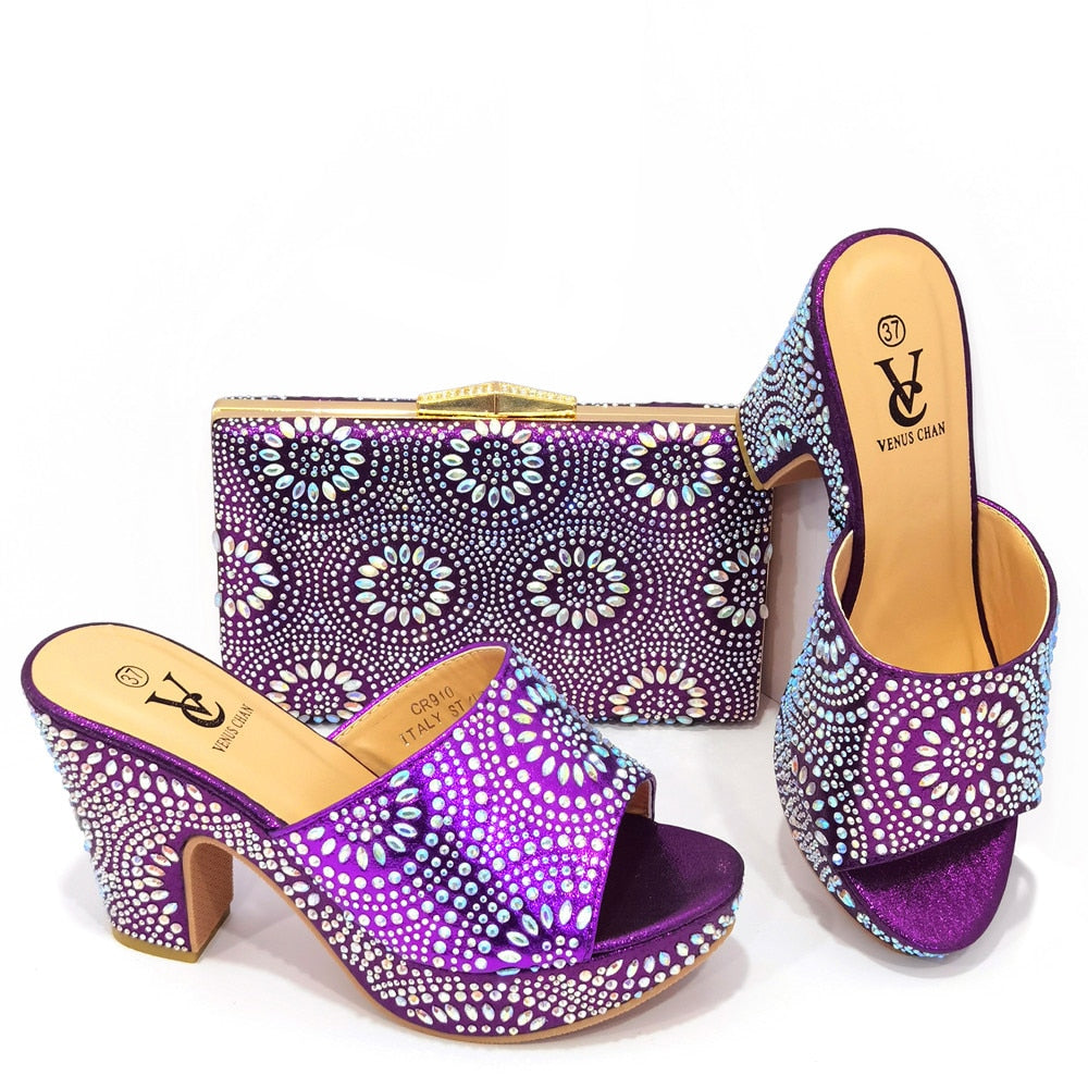 Latest Design African Wedding Italian Shoe and Bag Sets Decorated with Appliques Nigerian Women Wedding Shoes High Quality Pumps