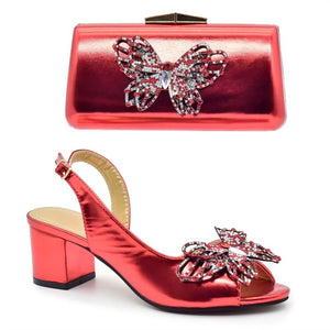 Women's Shoes and Bag Set Italian High Fashion Shoes Decorated with Diamond Butterfly Wedding Shoes