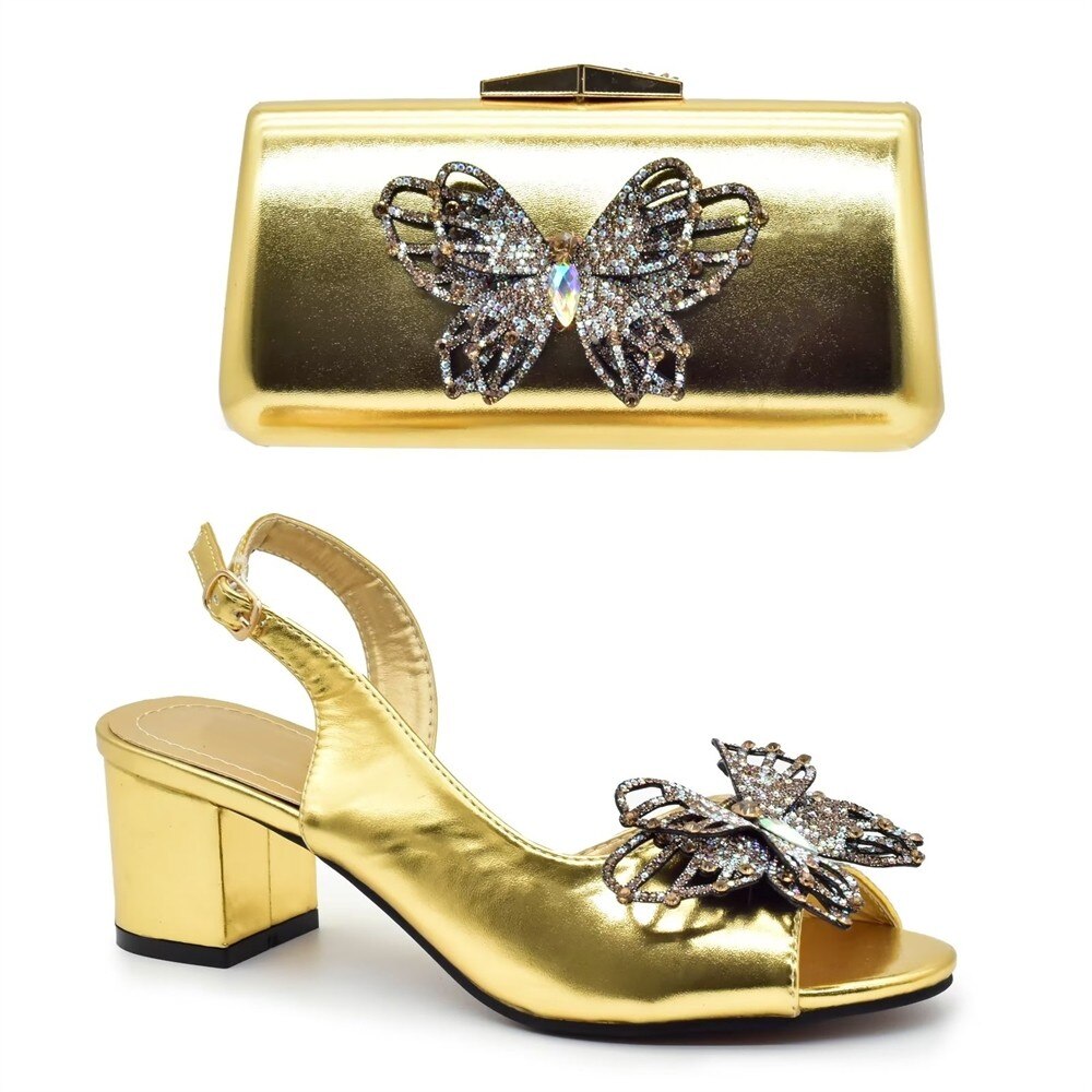 Women's Shoes and Bag Set Italian High Fashion Shoes Decorated with Diamond Butterfly Wedding Shoes