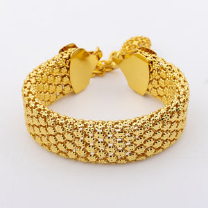 Women Chunky Necklace Earrings Dubai Gold Plated Bracelet African Fashion 3Pcs Jewelry for Punk Party Wedding