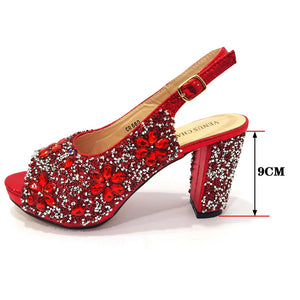 Ladies High Heel Slippers and Bags Set with Rhinestones for Wedding