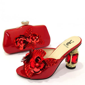 Women Shoes With Matching Bags Set African Women Party Shoes and Bag with Comfortable Heels For Office Lady
