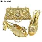 Africa Shoe and Bags Set Decorated with Rhinestone Plus Size Shoes Luxury Italy Women Party Pumps with Purse Wedding Shoes Bride