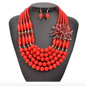 Jewelry-Jewelry Sets African  Crystal Flower Maxi Necklace