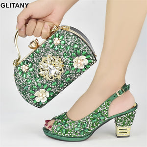 Nigerian Party Shoes with Bag Set Decorated with Rhinestone Italian Shoes and Bags Matching Set Wedding Shoes Bride