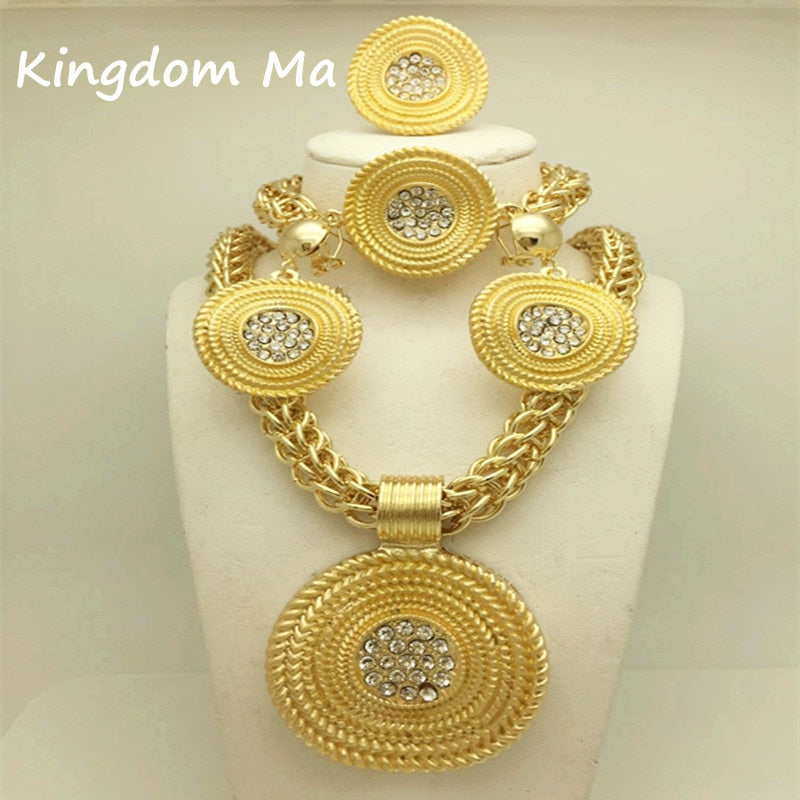 Women Jewelry African Wedding Jewelry Set Bridal Gold Color Necklace Bracelet Earrings Rings Sets