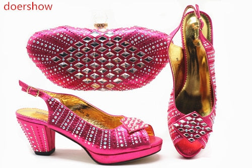 African fashion fuchsia color sandals Italian shoes and bags to match shoes with bag set