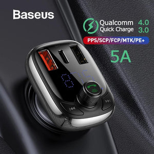 Baseus FM Transmitter Modulator Bluetooth 5.0 Handsfree Car Kit Audio MP3 Player With PPS  Fast Car Auto  FM Car Kit Audio  Charger