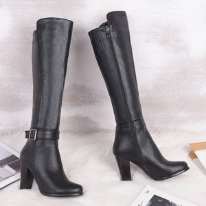 High heels women knee high boots pu leather office ladies dress shoes spring autumn boots woman big size 34-43