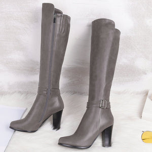 High heels women knee high boots pu leather office ladies dress shoes spring autumn boots woman big size 34-43