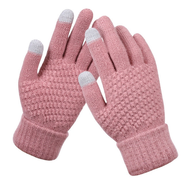 Winter Touch Screen Gloves Women Men Warm Stretch Knit Mittens Imitation Wool Full Finger