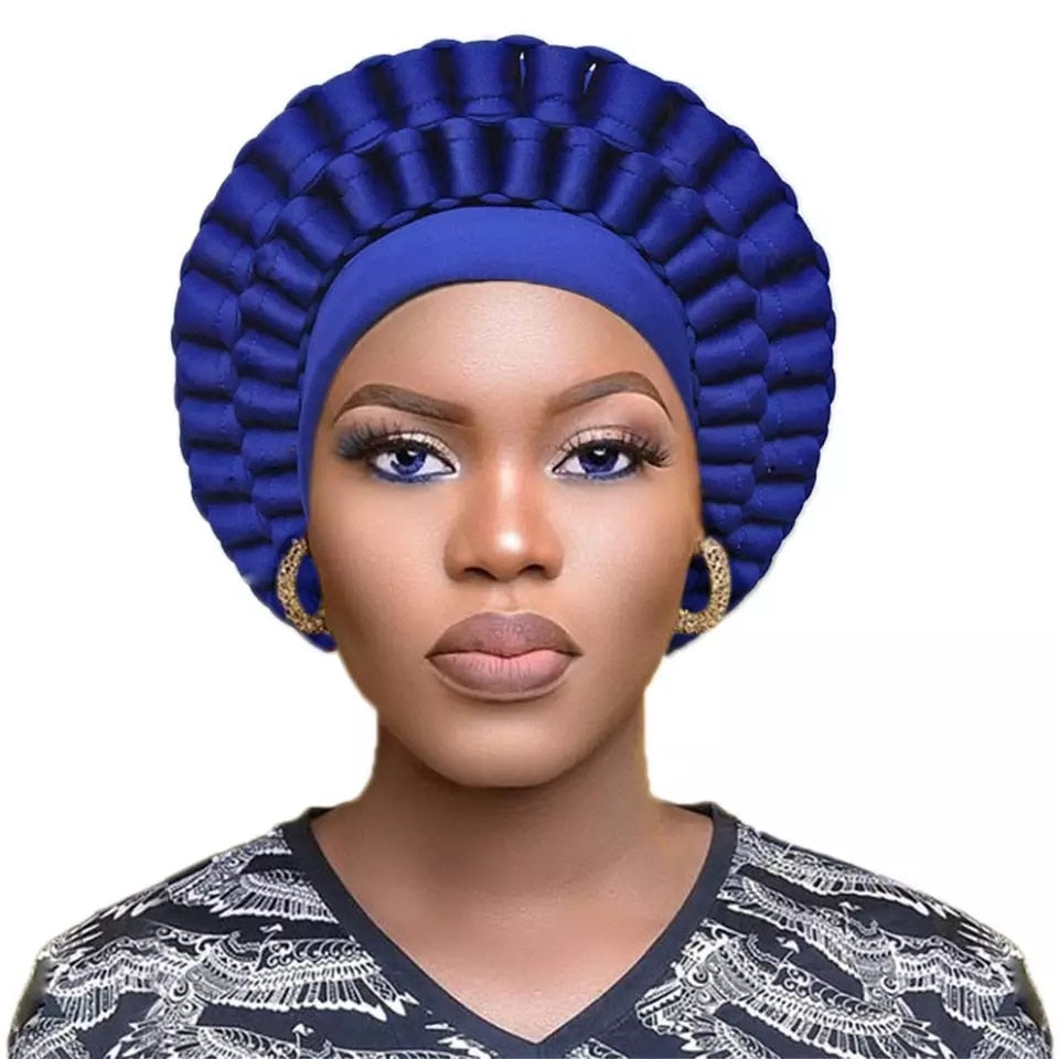 Women African Aso Oke Headtie Ready to Wear Auto Gele Female Head Wraps