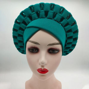 Women African Aso Oke Headtie Ready to Wear Auto Gele Female Head Wraps