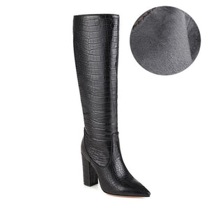Plus size 34-48 New women boots slip on thick high heels knee high boots women shoes fashion western winter boots