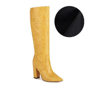 Plus size 34-48 New women boots slip on thick high heels knee high boots women shoes fashion western winter boots