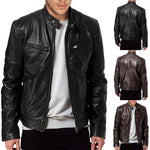 Leather Jacket Men's Zipper Cardigan Jacket Pocket Decoration Waterproof Motorcycle Jacket men leather jacket faux fur coat