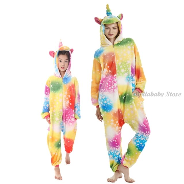 Kigurumi Adults Anime Onesie Unicorn Costume Kid Pajamas For Girls Boys Winter Warm Flannel Children Pyjamas Bunny Panda Costume