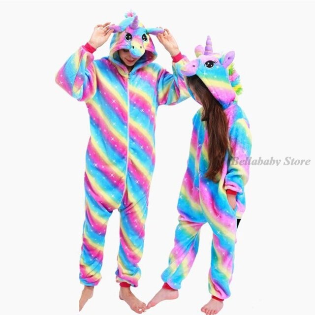 Kigurumi Adults Anime Onesie Unicorn Costume Kid Pajamas For Girls Boys Winter Warm Flannel Children Pyjamas Bunny Panda Costume