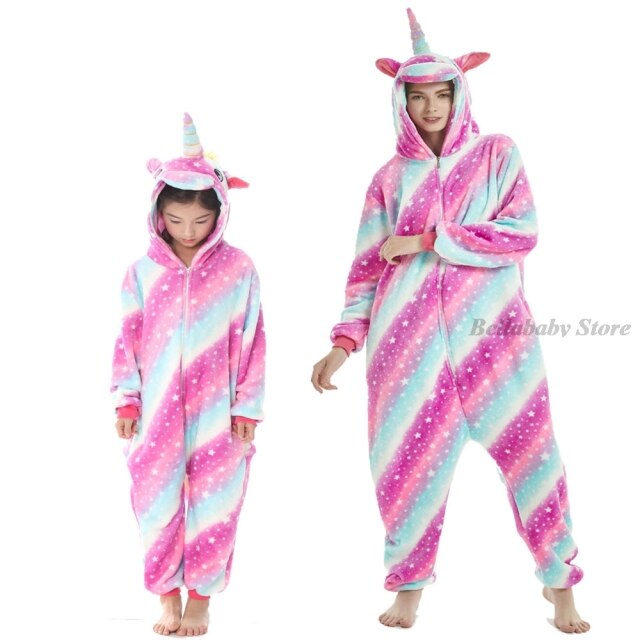 Winter Pajamas Kigurumi Adult Unicorn Costume Flannel Warm Pjs Boy Girl Onesie Rainbow Clothes Zebra Dalmatian Dog Anime Cosplay