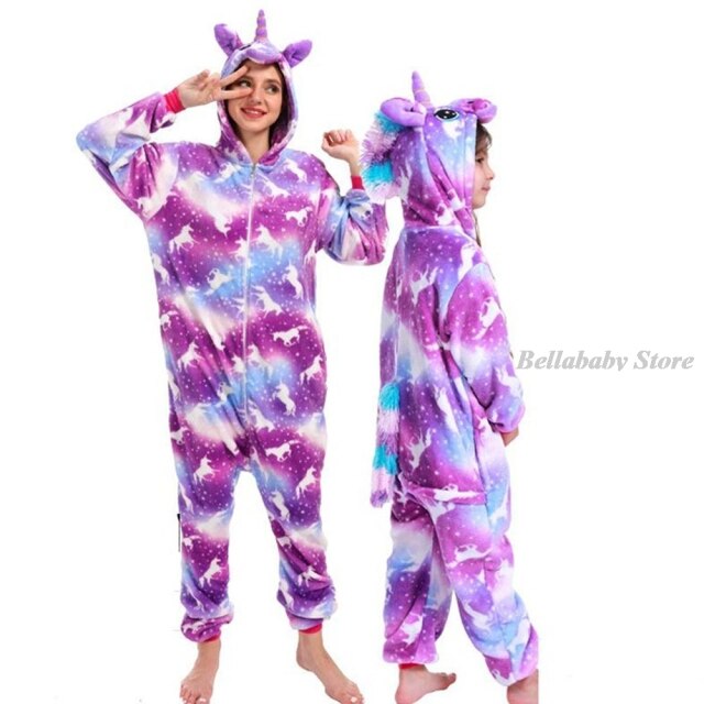 Winter Pajamas Kigurumi Adult Unicorn Costume Flannel Warm Pjs Boy Girl Onesie Rainbow Clothes Zebra Dalmatian Dog Anime Cosplay