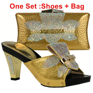 Shoes and Bag Set Gold Color African Shoes and Bag Sets for Women Italian Shoes with Matching Bags High Quality Wedding Shoe Bag