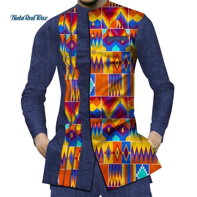Cotton Mens African Clothing Dashiki Patchwork Print Shirt Tops Bazin Riche Traditional African Clothes