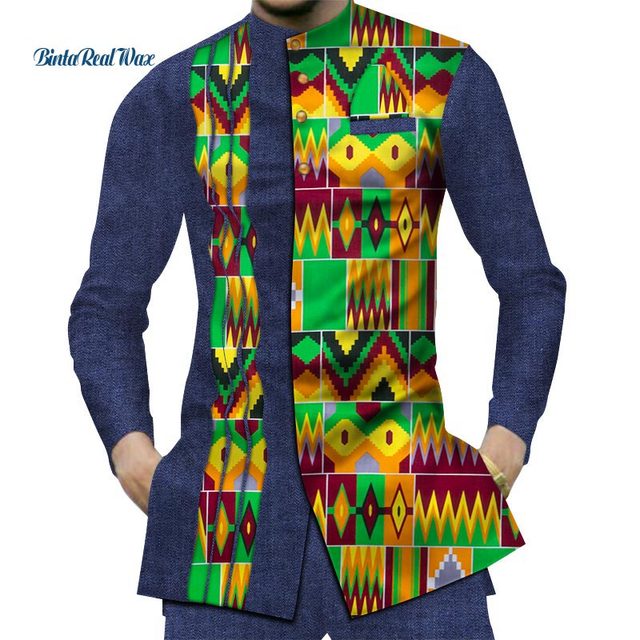 Cotton Mens African Clothing Dashiki Patchwork Print Shirt Tops Bazin Riche Traditional African Clothes