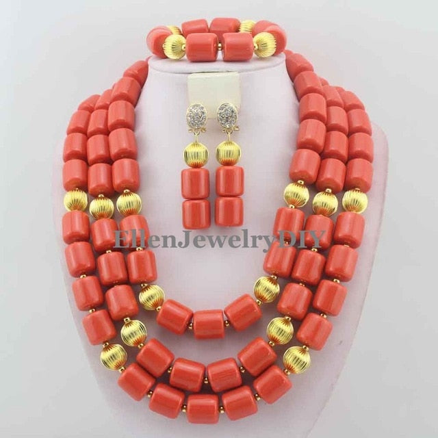 Nigerian Wedding African Coral Beads Jewelry Set African Costume Jewelry Sets Coral Beads.