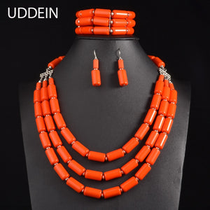 Nigerian Wedding Indian Jewelry Sets Beads Necklace Earring Bracelet Sets Statement Collar African Beads Jewelry Set.