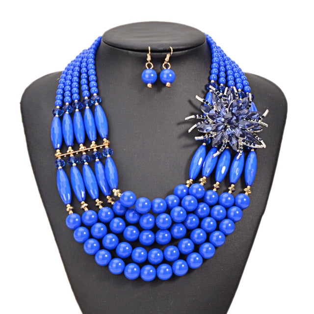 Jewelry-Jewelry Sets African  Crystal Flower Maxi Necklace