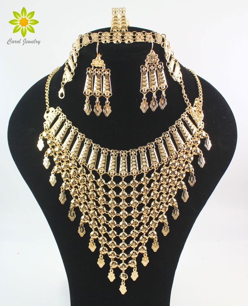 Jewelry-Jewelry Sets African Gold Color Necklace Earrings Perfect For All Occasion.