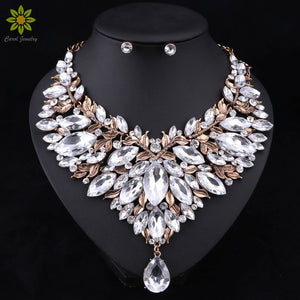 Jewelry Sets White Crystal Necklace Earrings Set Party Wedding