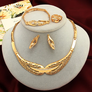 Jewelry-Jewelry Sets African Gold Color 4 PCS Necklace, Earrings. Bracelet.Ring For Women