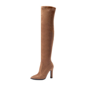 Women Over The Knee High Boots Slip on Winter Shoes Thin High Heel Pointed Toe All Match Women Boots Size 34-43.