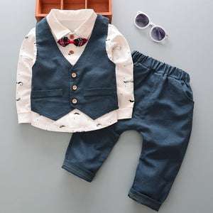 boys clothes set 3pcs outfits autumn toddle children's wedding clothing vest gentleman formal moustache clothes