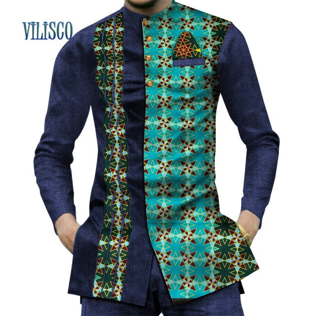 Casual 100% Cotton Mens African Clothing Dashiki Patchwork Print Shirt Tops Bazin Riche Traditional African Clothing .