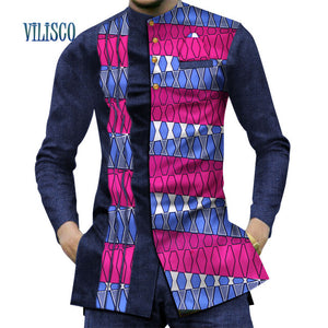 Casual 100% Cotton Mens African Clothing Dashiki Patchwork Print Shirt Tops Bazin Riche Traditional African Clothing .