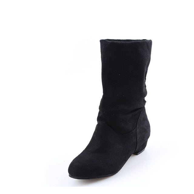 Women Boots Mid-Calf Martin Boots Brand Fashion Female Stretch Cotton Fabricon Boots Flat Shoes Woman