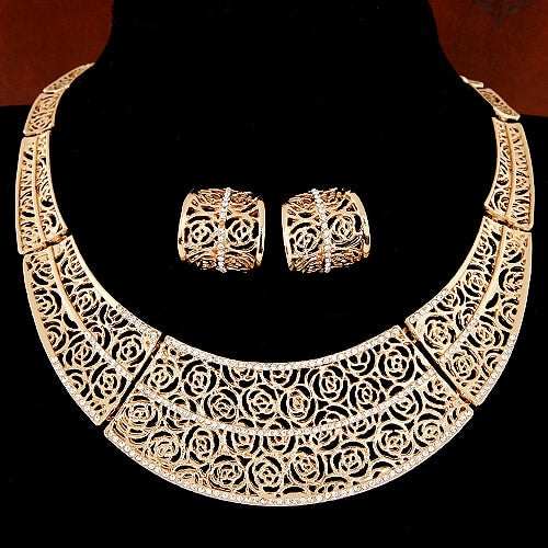 Piercing Collares Earrings Fine African Jewelry Sets Maxi Necklaces+ Pendientes Gold/Silver Plated  For Wedding  and Party.
