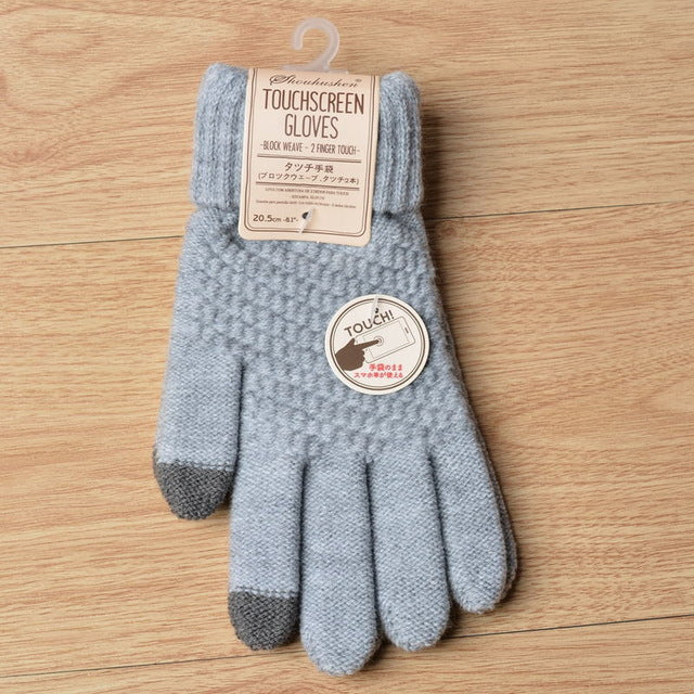 Winter Touch Screen Gloves Women Men Warm Stretch Knit Mittens Imitation Wool Full Finger