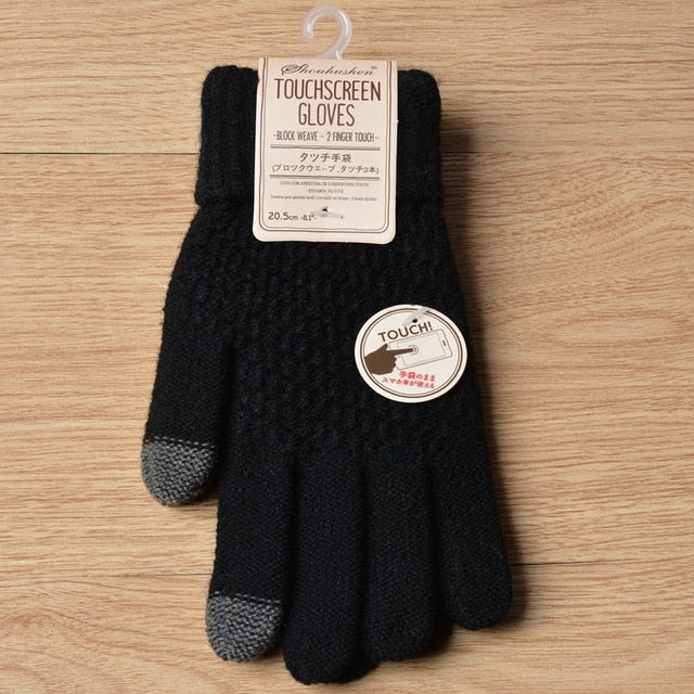 Winter Touch Screen Gloves Women Men Warm Stretch Knit Mittens Imitation Wool Full Finger