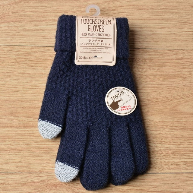 Winter Touch Screen Gloves Women Men Warm Stretch Knit Mittens Imitation Wool Full Finger