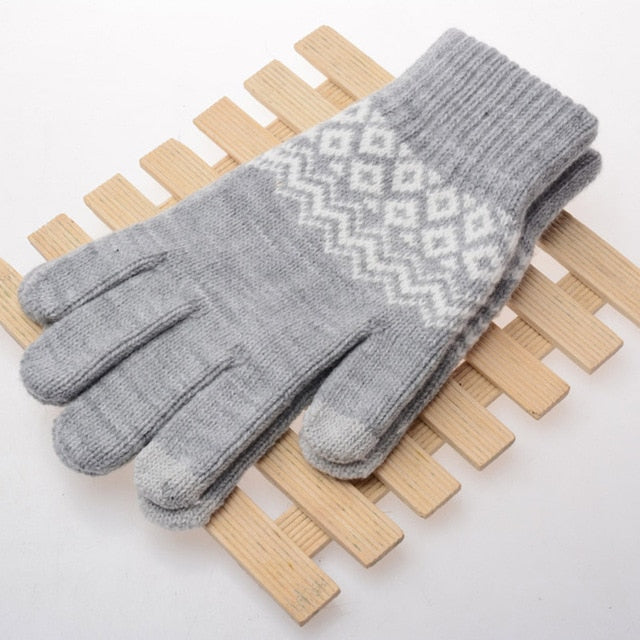 Winter Touch Screen Gloves Women Men Warm Stretch Knit Mittens Imitation Wool Full Finger