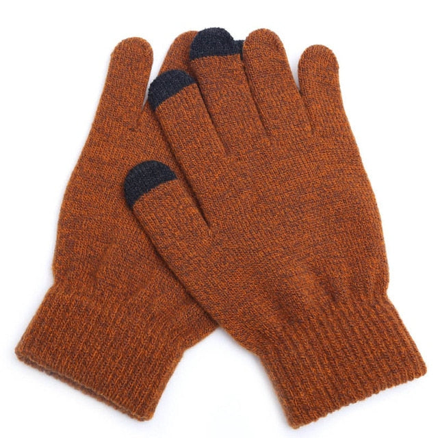 Winter Touch Screen Gloves Women Men Warm Stretch Knit Mittens Imitation Wool Full Finger