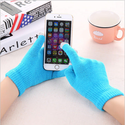 Winter Touch Screen Gloves Women Men Warm Stretch Knit Mittens Imitation Wool Full Finger