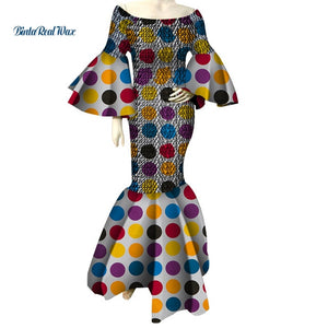 African Dresses for Women Print Ruffles Sleeve Long Dresses Vestidos Bazin Riche African Ankara Dresses Clothing