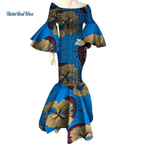 African Dresses for Women Print Ruffles Sleeve Long Dresses Vestidos Bazin Riche African Ankara Dresses Clothing