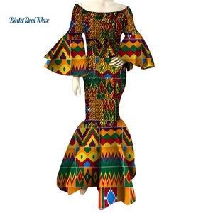 African Dresses for Women Print Ruffles Sleeve Long Dresses Vestidos Bazin Riche African Ankara Dresses Clothing